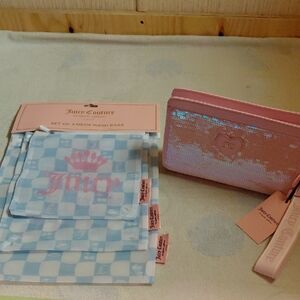 Juicy Couture Handbag With Logo Wrist Band Plus Set Of 3 Mesh Wash Bags-NWT